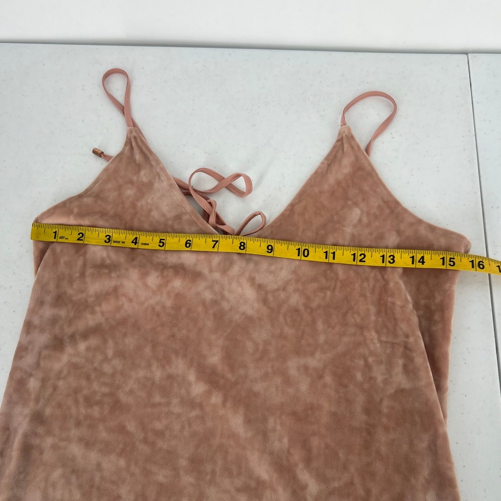 Express Womens XS Blush Pink Crushed Velvet Mini Dress Lace Up Back V-Neck Slip - Picture 5 of 8